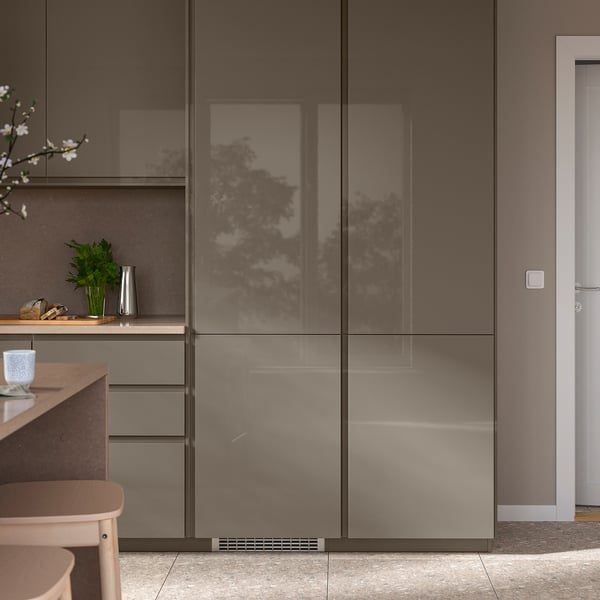 VOXTORP Door, high-gloss dark grey-brown/vertical handle, 60x80 cm