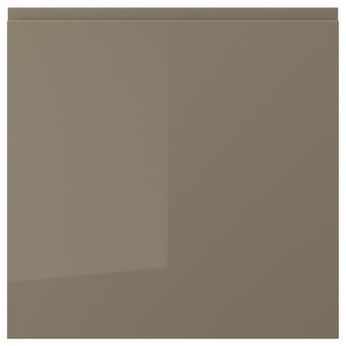 VOXTORP door: modern, high-gloss dark grey-brown fiberboard with sleek, integrated handle.