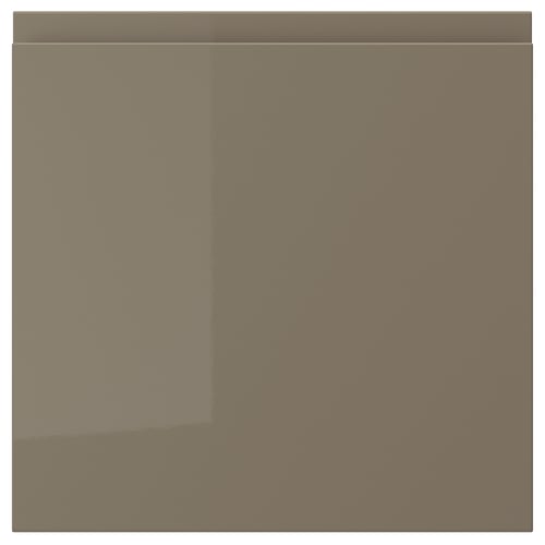 VOXTORP door: sleek, dark grey-brown, glossy finish; rectangular shape, integrated handle.