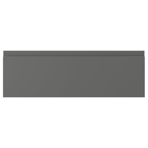 Dark grey modern kitchen cabinet door with smooth surface and sleek design.