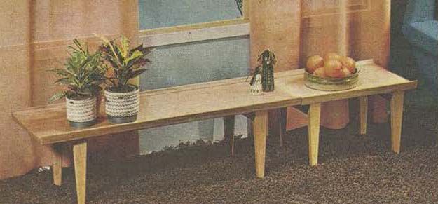 A vintage image of the NOVETT wood side table and bench from the 1967 IKEA catalogue.