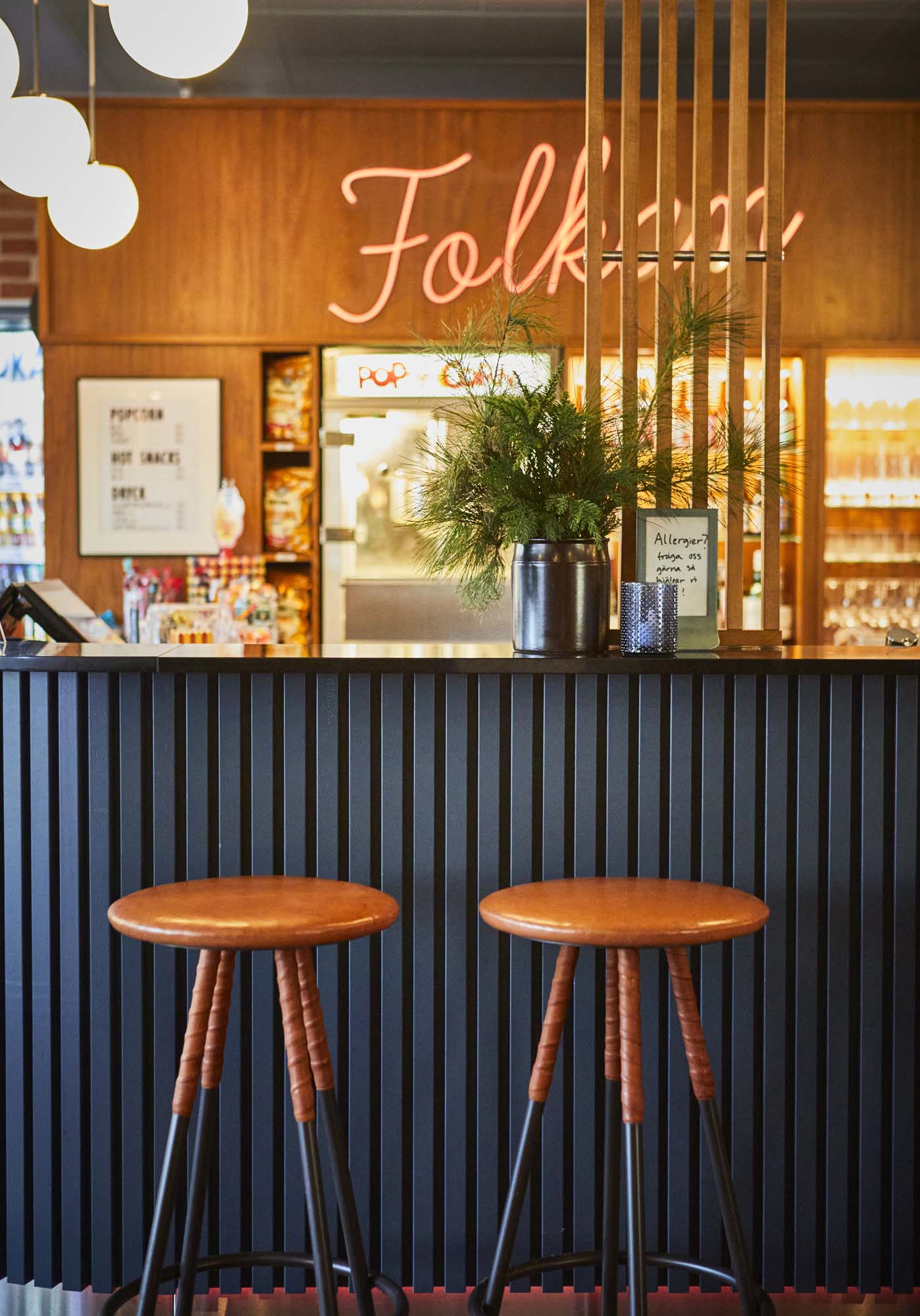 Two bar stools in the bar area of Folkets Hus.