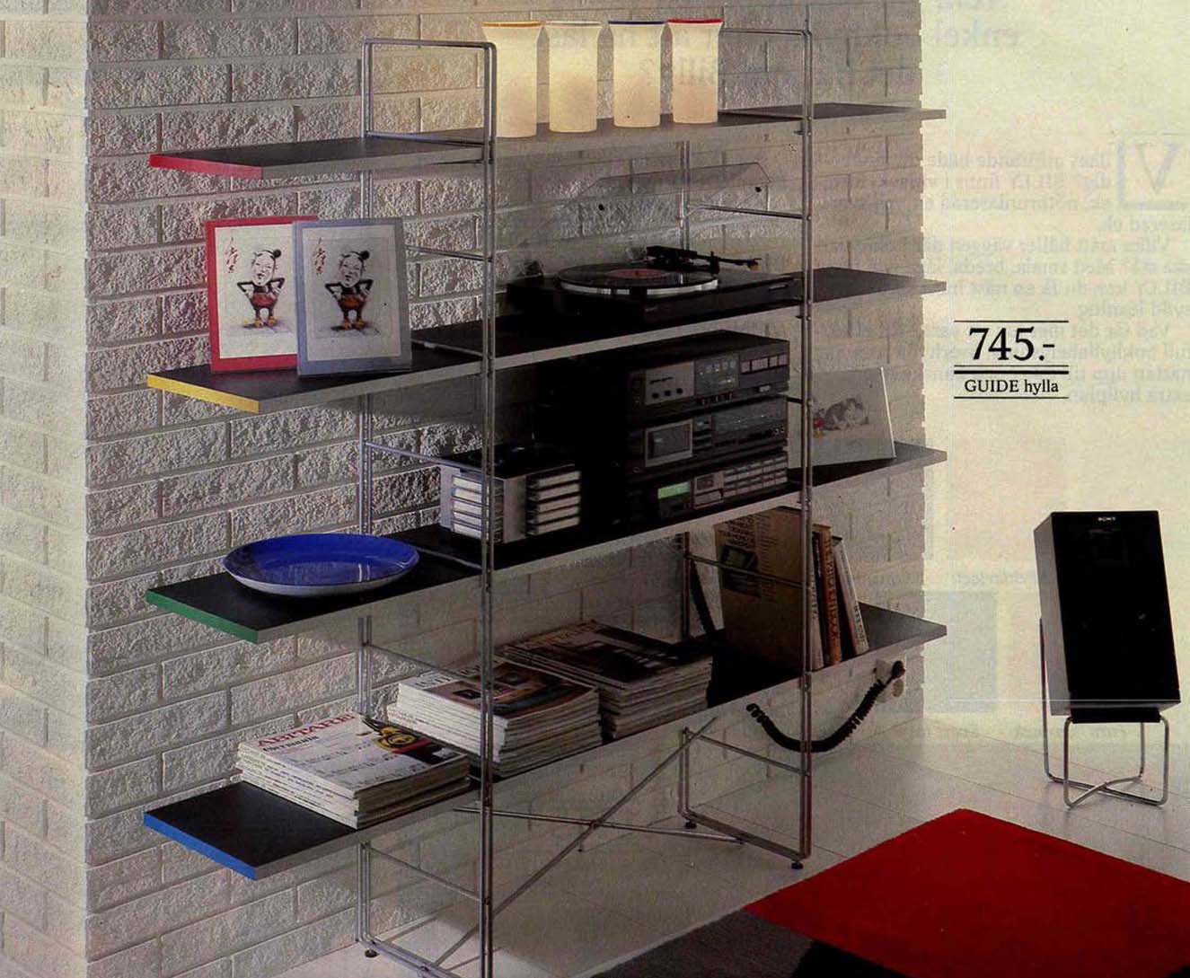 A vintage photo of the GUIDE shelving unit from the 1987 IKEA catalogue.