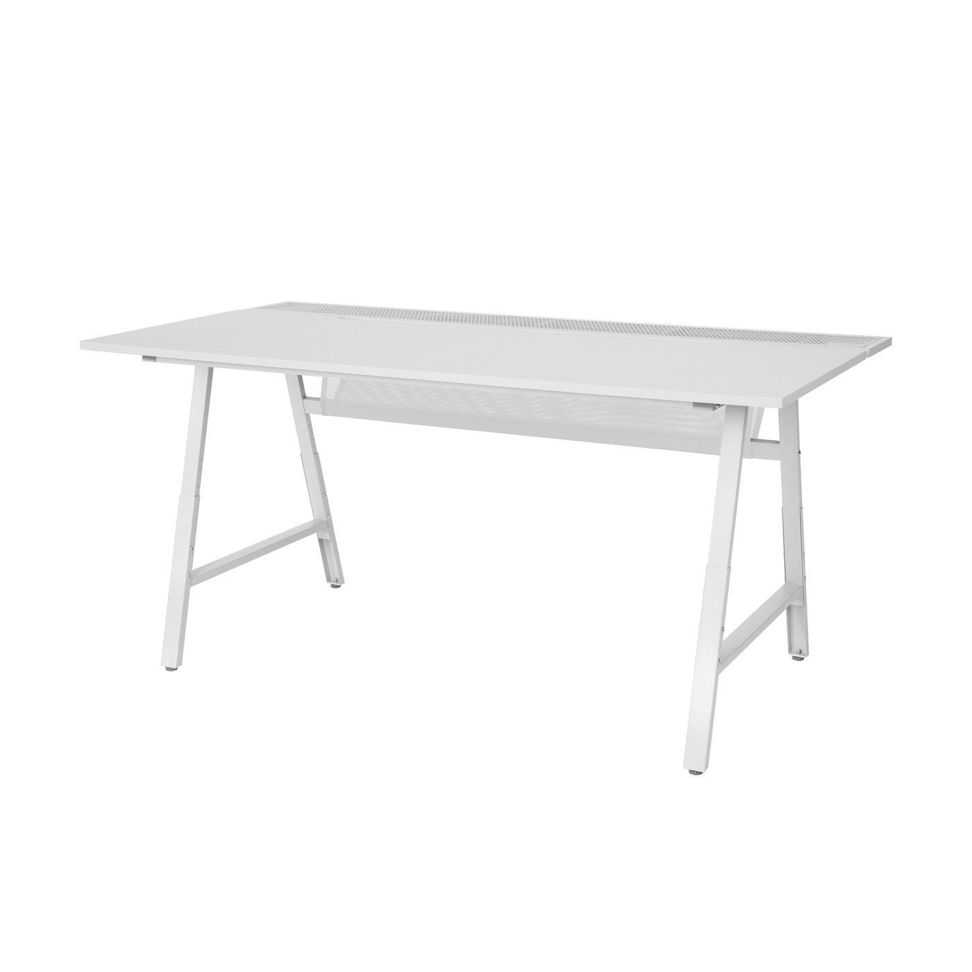 A white gaming desk against a white background.