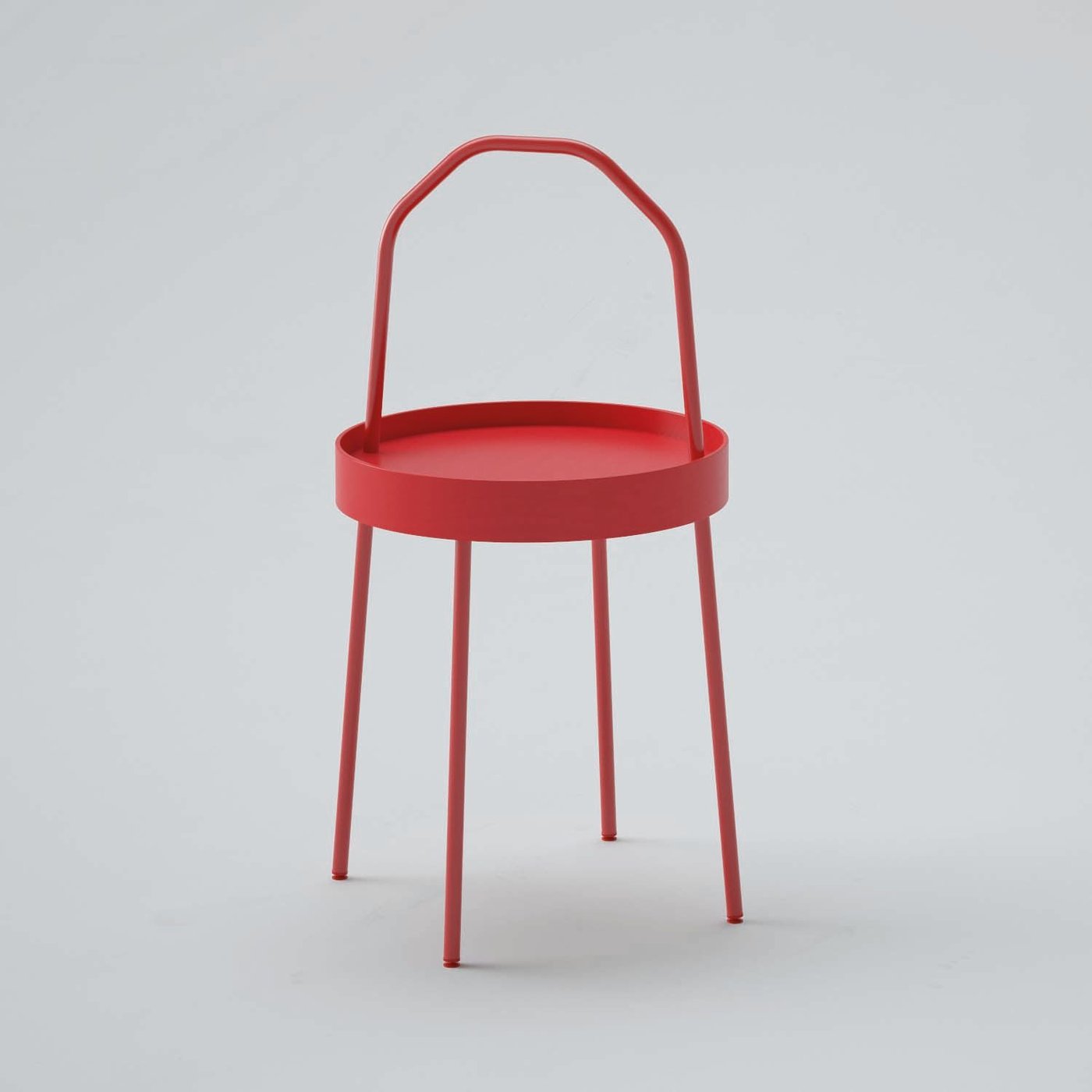 A red BURVIK side table with handle.