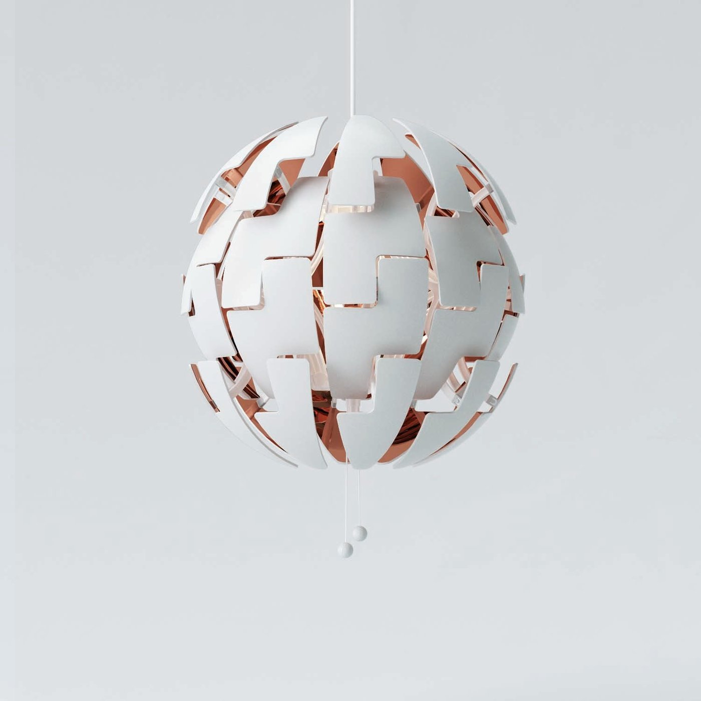 A white IKEA PS pendant lamp.