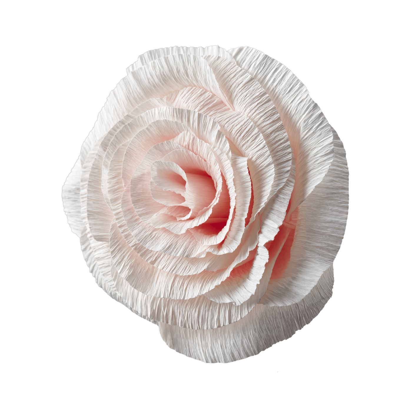 A cutout of a pale pink GULDSPETT artificial rose made from paper.