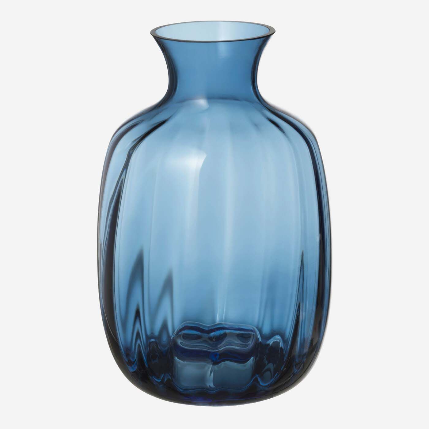 A cutout of a dark blue TONSÄTTA vase against a light grey background.
