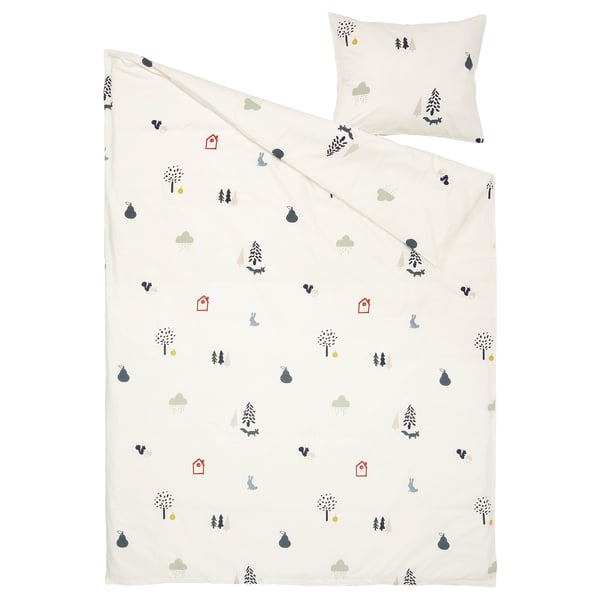 BARNDRÖM duvet set, white, cotton-viscose, woodland print, soft, kids bedding.