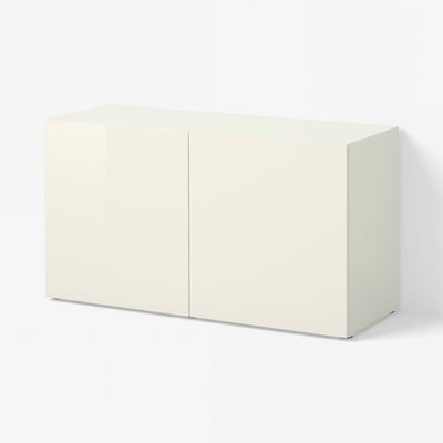 BESTÅ Shelf unit with doors, white/Selsviken high-gloss/white, 120x42x64 cm