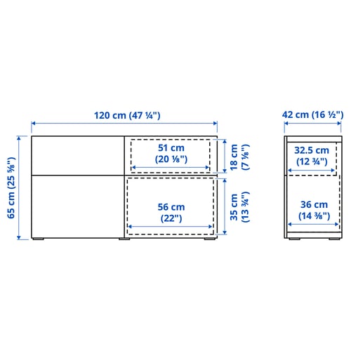 Illustration with measurements for the product: BESTÅ.