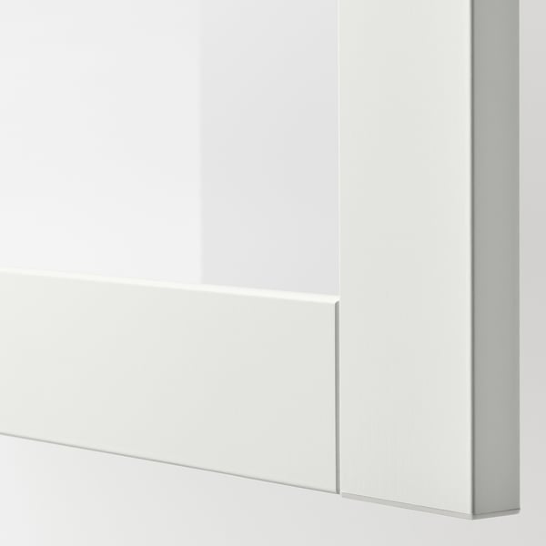 Clean, minimalist cabinet with smooth, white surfaces and glass doors, showcasing organised storage.