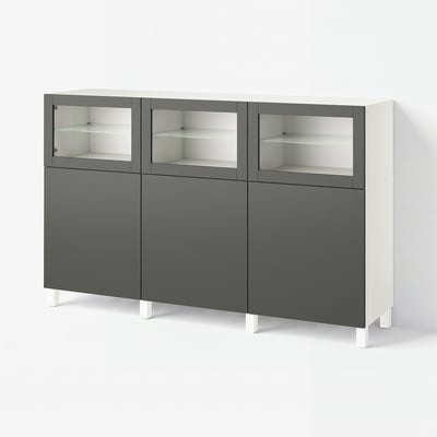 BESTÅ Storage combination with doors, white Lappviken/Sindvik dark grey, 180x42x112 cm