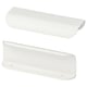 Two modern white BILLSBRO handles, sleek and minimalist, made of powder-coated aluminium. Perfect for contemporary kitchen cabinets.