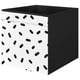 Black & white spotted DRÖNA storage box, rectangular, for kallax shelving, made from recycled polyester.