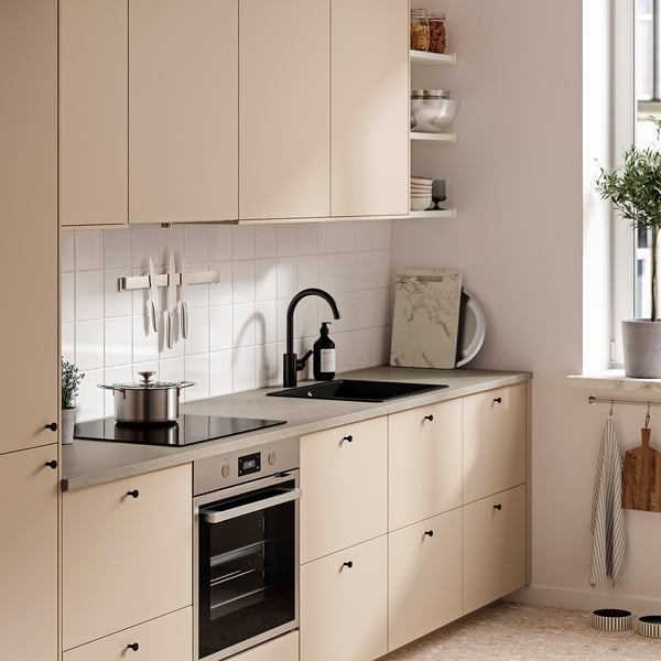 EKBACKEN Custom made worktop, grey-beige stone effect/laminate, 63.6-125x2.8 cm
