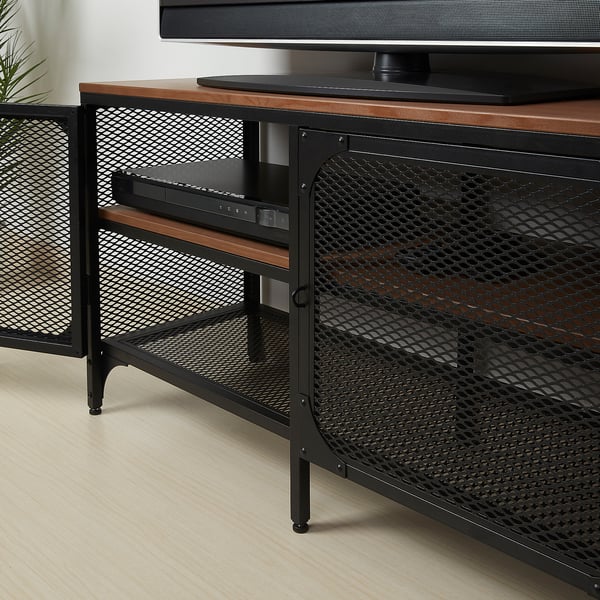 FJÄLLBO: industrial tv stand, wood & metal, adjustable feet, steampunk style.