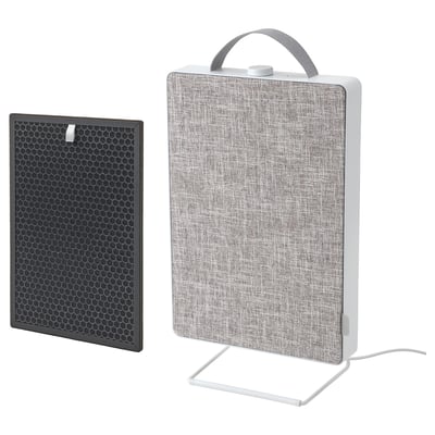Image shows a grey FÖRNUFTIG air purifier and its black philtre.