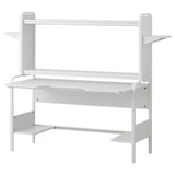 FREDDE white gaming desk, steel and particleboard, contoured top, adjustable shelves, cable management.