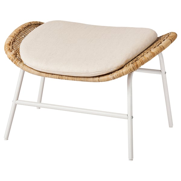 FRYKSÅS footstool: beige, wicker & steel, curved design, natural material.