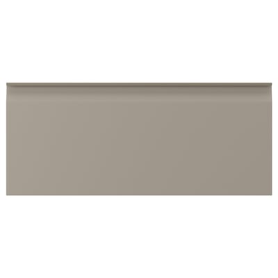 Beige cabinet with chamfered edges and aluminium handles, particleboard, minimalist.