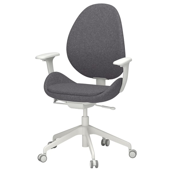 Modern office chair: HATTEFJÄLL, grey, with adjustable armrests, seat, and backrest for ergonomic support and a sleek design.