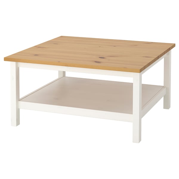 HEMNES square coffee table, light wood, white frame, simple design.