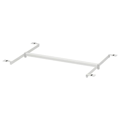 This image a white HJÄLPA adjustable clothes rail, made of steel with powder coating, forming a u-shape for organising and hanging clothes.