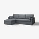 Image depicts a grey l-shaped HYLTARP sofa with clean lines, cushioned for comfort, and an enclosed storage chaise.