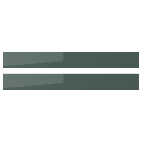 Two modern, sleek KALLARP drawer fronts in grey-green. Rectangle shape, high-gloss finish, made from recycled materials.