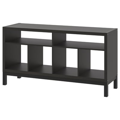 Black KALLAX tv stand with open shelves.