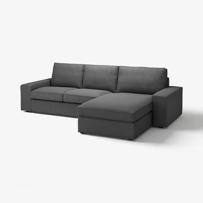 A KIVIK sectional sofa in dark grey, combining comfort and style with clean lines and removable armrests for customizable configurations.