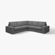 Large grey l-shaped sofa with deep seats and removable armrests. Modern, minimalist design. Ideal for lounging and relaxation.