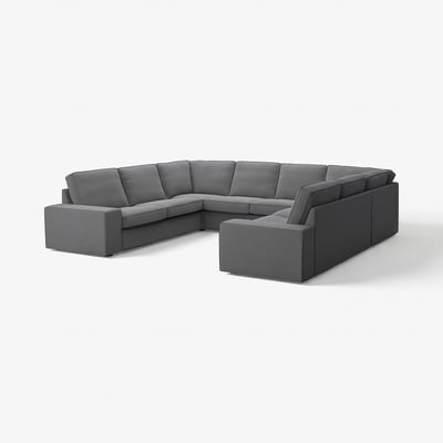 Large grey u-shaped KIVIK sectional sofa with deep cushions for comfort. Modern, clean design with removable covers.