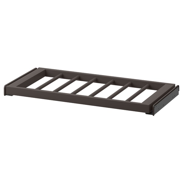 Black KOMPLEMENT trouser hanger with grid frame. Modern, sturdy, pull-out design for efficient storage.