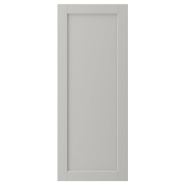 LERHYTTAN light grey kitchen door, solid wood frame with bevelled edges, inset veneer panel, rectangular shape.