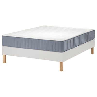 LYNGÖR Divan bed, Vågstranda medium firm/light blue white, Standard King