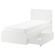 Ikea MALM white bed frame with drawers and headboard.