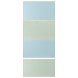 MEHAMN panels: light blue-green, double-sided fiberboard rectangles.