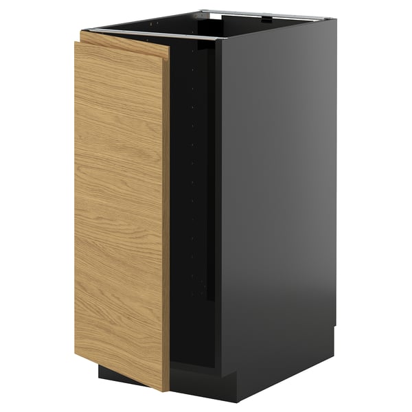 A METOD kitchen cabinet with a black and wood design, featuring a modern minimalist look.