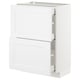 White METOD kitchen cabinet with two open drawers, sleek modern design.