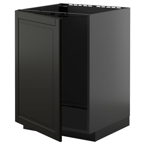 Black kitchen unit: METOD system, glossy finish, rectangular shape, single door.