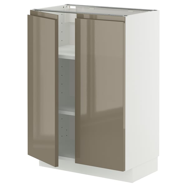A sleek, modern METOD kitchen cabinet in high gloss dark grey-brown with integrated handles.