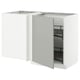 White METOD kitchen unit with light grey havstorp fronts and pull-out shelves. Square, modern design.