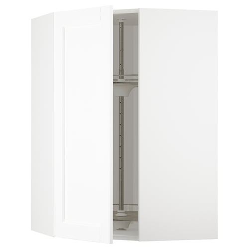 White METOD kitchen cabinet with glass shelf.