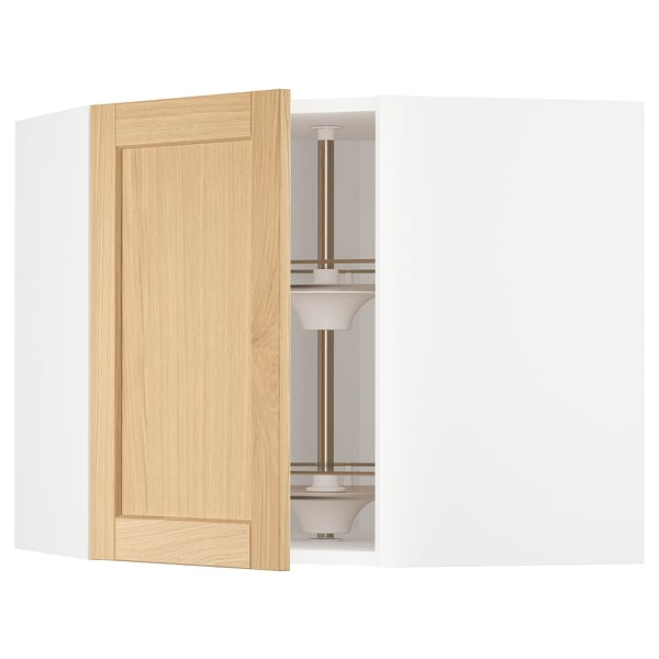 METOD kitchen cabinet with oak door, wooden texture, light color, rectangular shape, open at 90° angle.