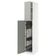 An open white METOD kitchen cabinet with green doors and metal organizers.
