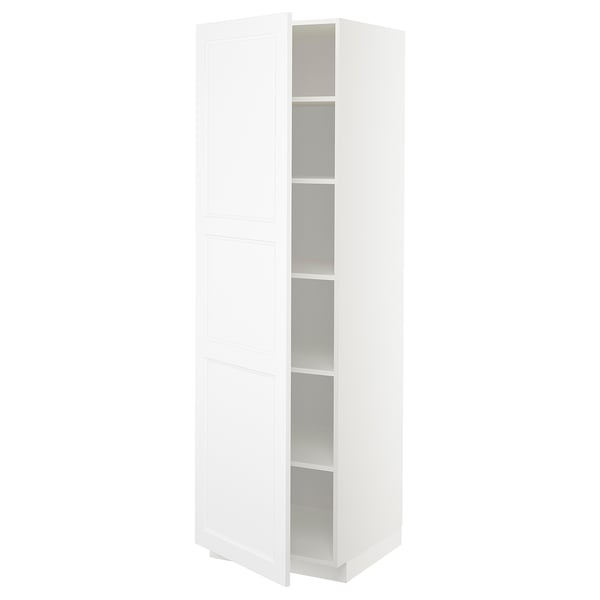 White METOD kitchen cabinet with adjustable shelves, sleek design, left/right door mount, durable fiberboard and melamine foil.