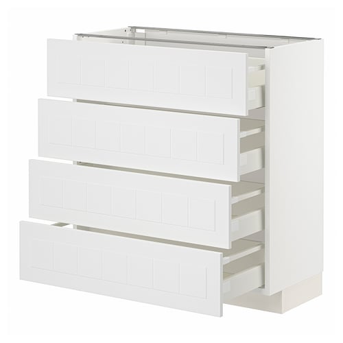 White METOD kitchen drawer unit with four pull-out drawers.