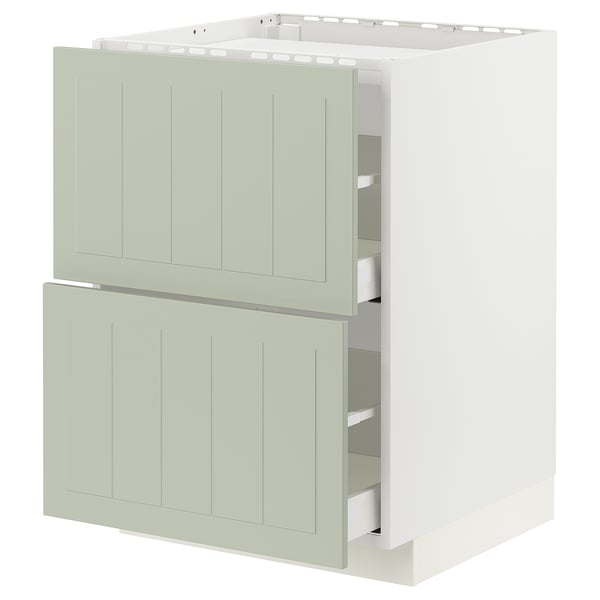 Green METOD kitchen cabinet with two drawers, panel design.